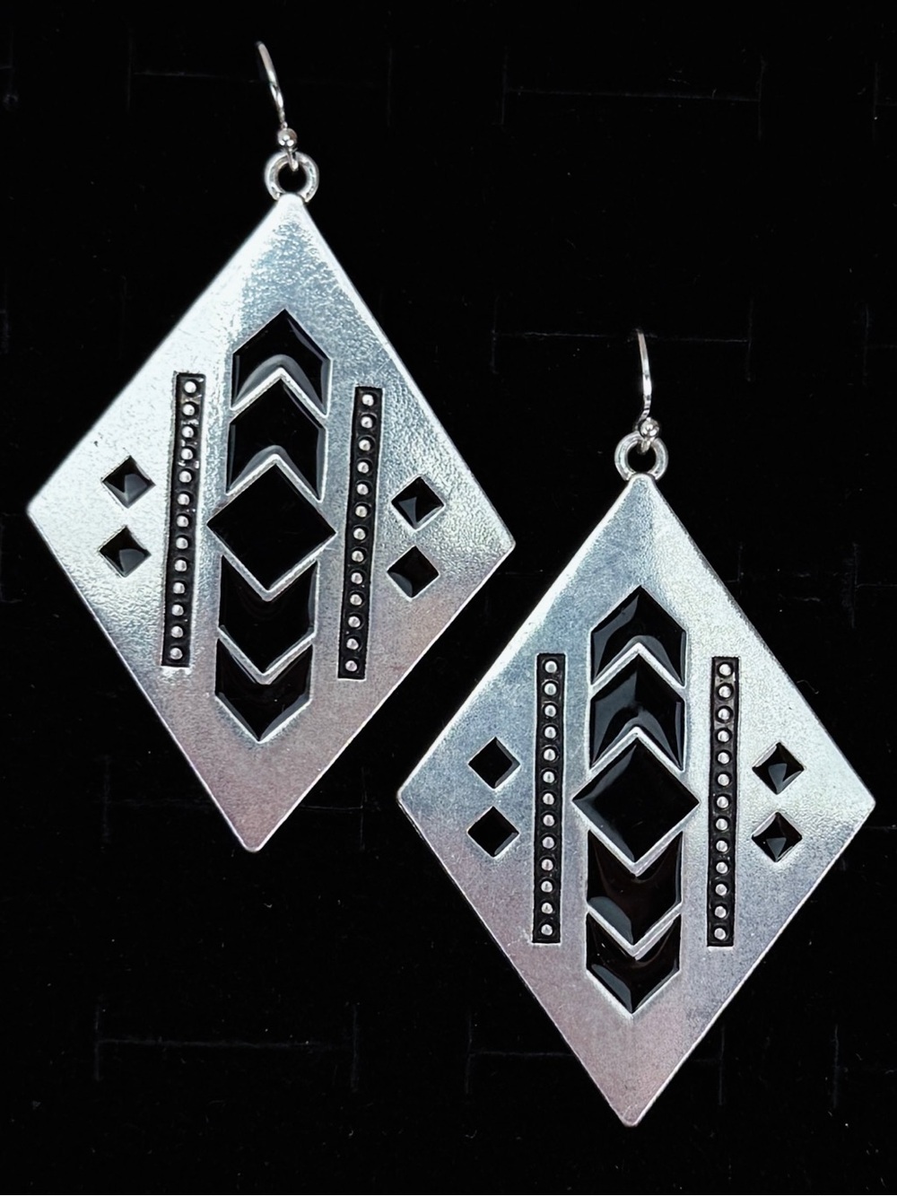 Aged Silvertone black, southwestern style bohemian chic pierced earrings